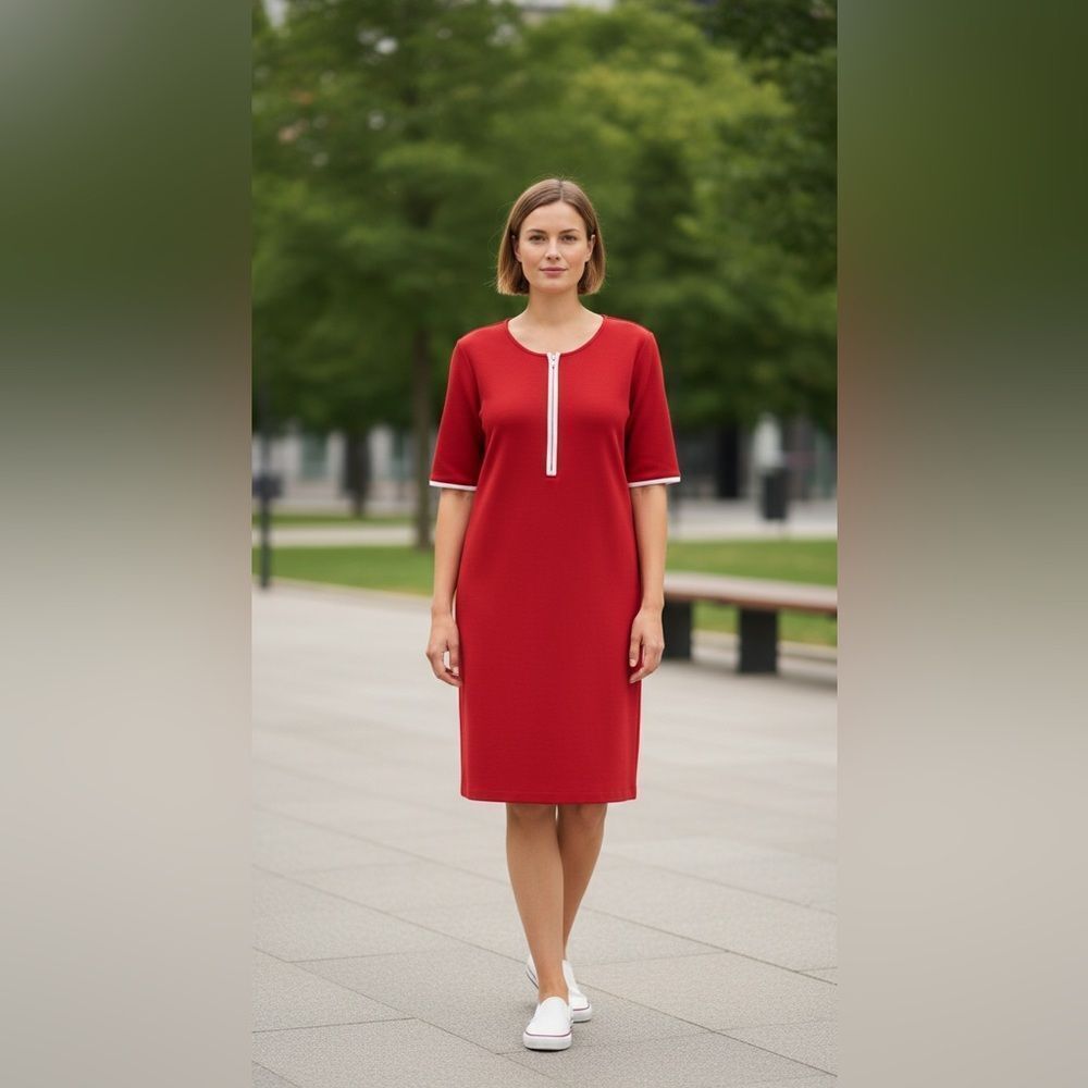 Marina Rinaldi Red Zip-Front Dress – Size Large